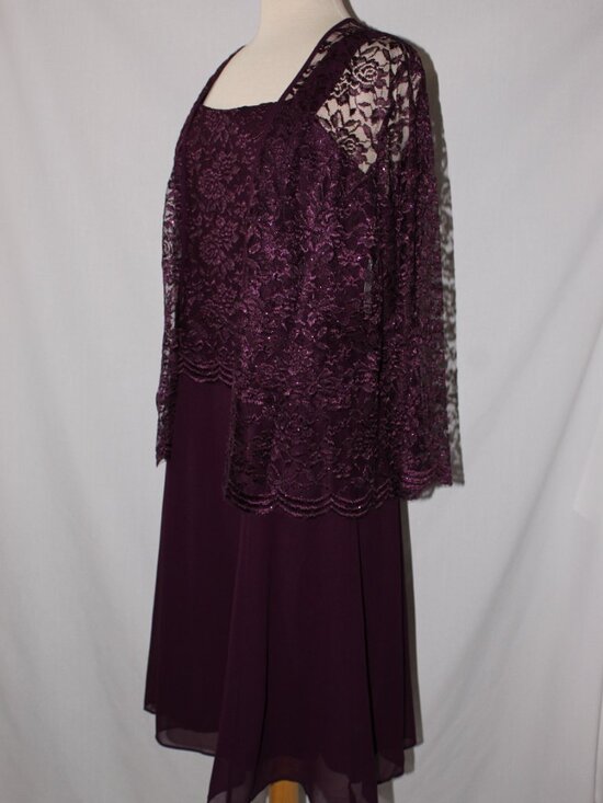 NWOT Sally Fashion #8485 Lace & Chiffon Mother of the Bride Dress-Size XL-PLUM - Picture 5 of 9